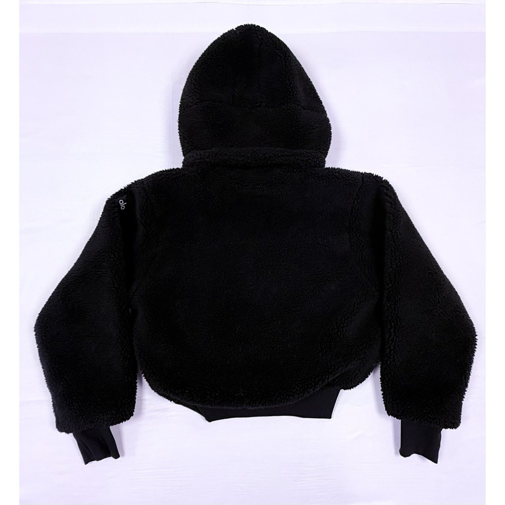 Alo Foxy Teddy Plush Sherpa Jacket Womens Medium Black Hooded Sportswear Workout - Picture 12 of 13